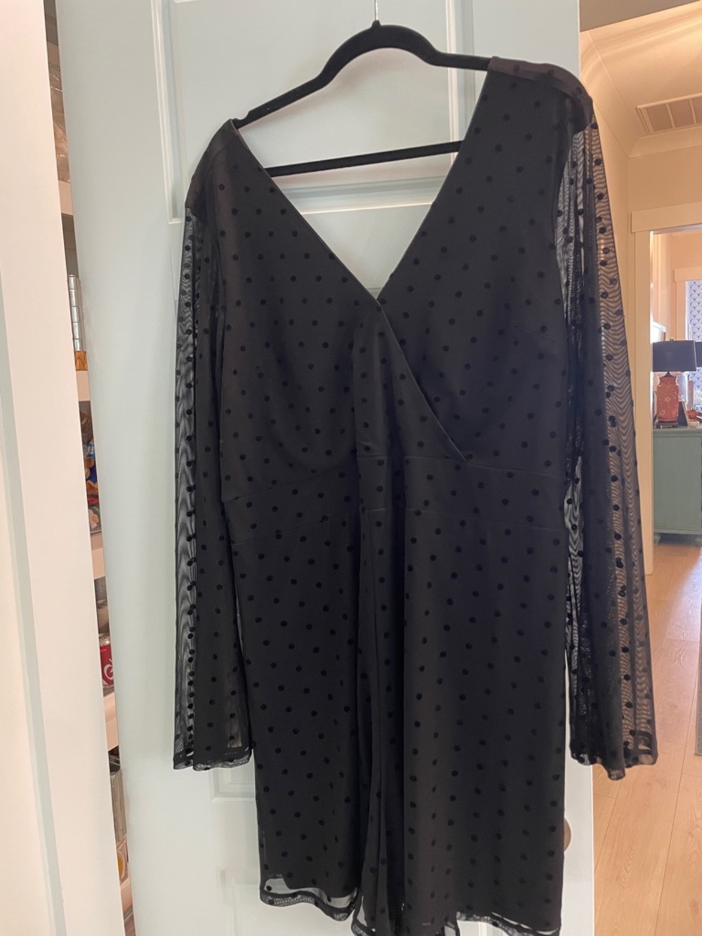 torrid polkadot dress with sheer bell sleeves